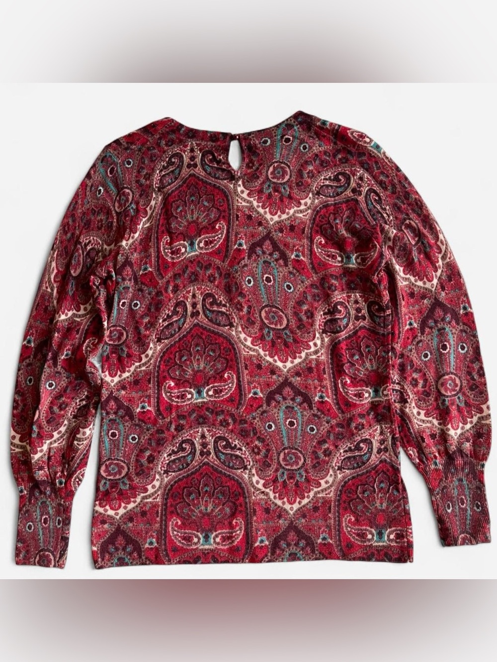 Talbots Petites Red Paisley Pure Merino Wool Lightweight Sweater - Picture 6 of 7